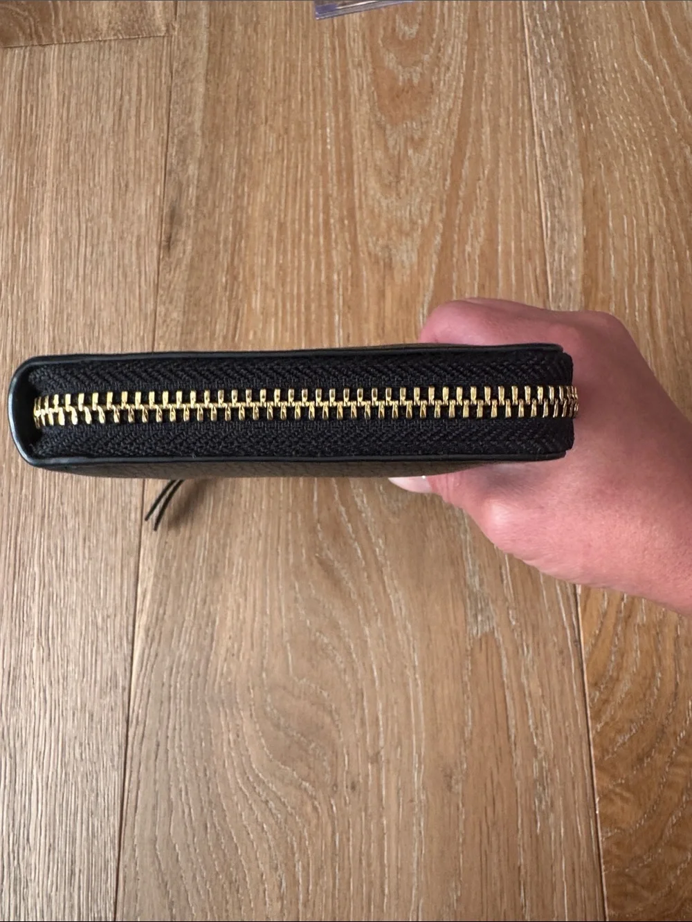 Tory Burch Black Leather Zip-Around Wallet with Gold Emblem